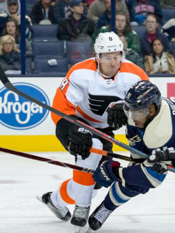 Philadelphia Flyers vs. the Columbus Blue Jackets on the ice in October 2018