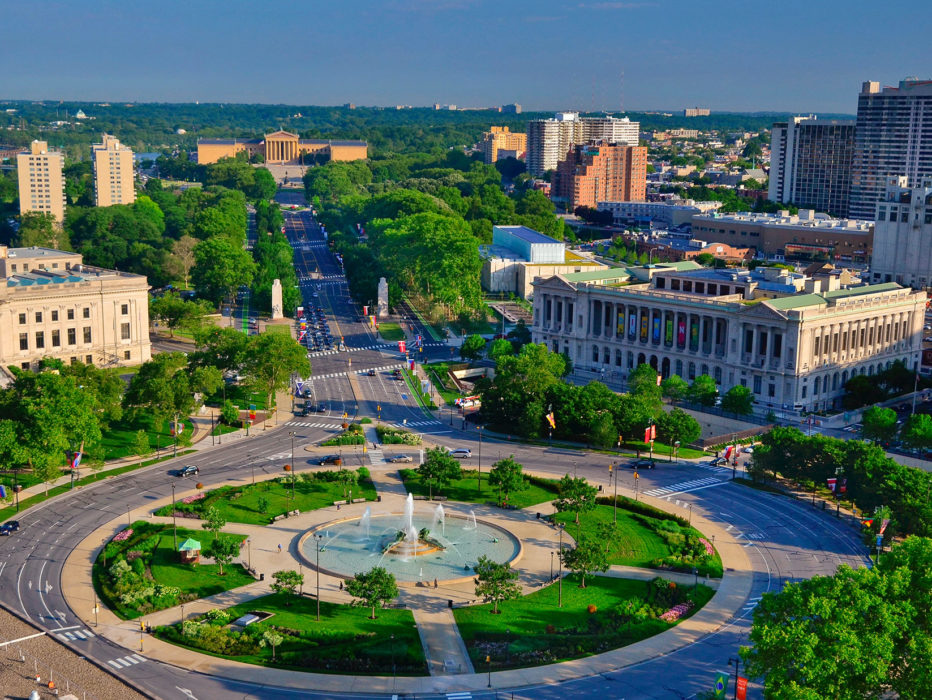 Aerial view of the Benjamin Franklin Parkway