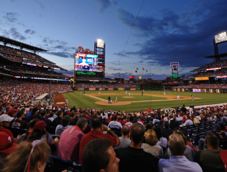 A Phillies game at Citizens Bank Park at dusk
