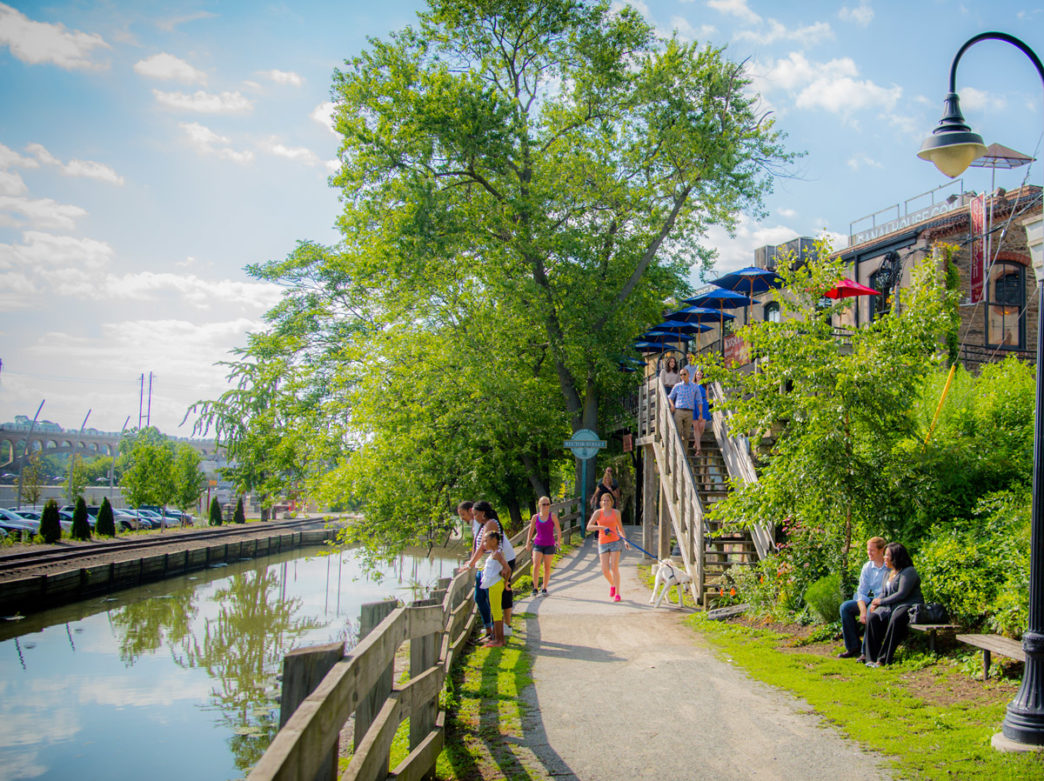 People walking and running at the Manayunk Canal Towpath
