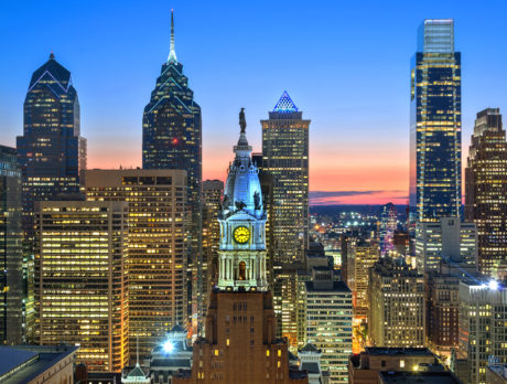 Philadelphia skyline as the sun is setting