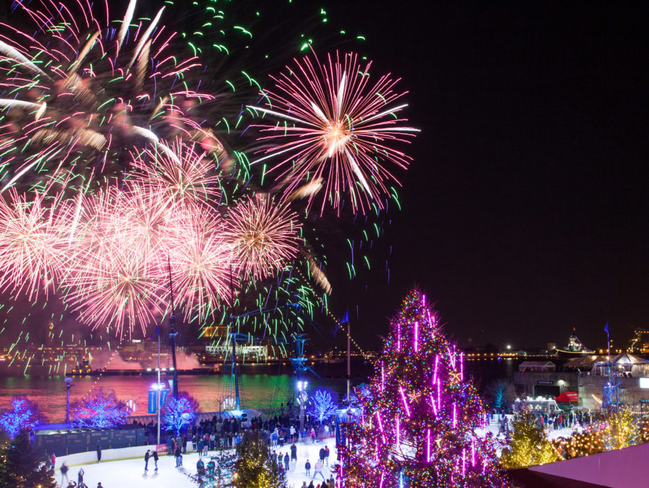 SugarHouse New Year's Eve Fireworks on the Waterfront seen from Blue Cross Riverrink