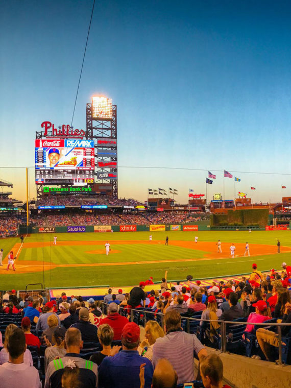 Crowds watching the Philadelphia Phillies play at Citizens Bank Park