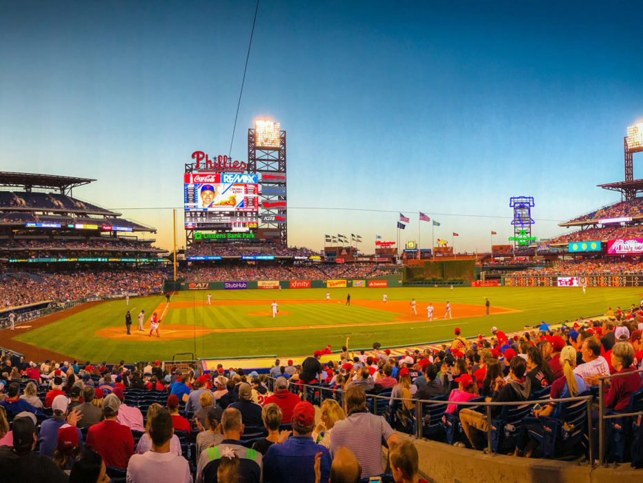 Crowds watching the Philadelphia Phillies play at Citizens Bank Park