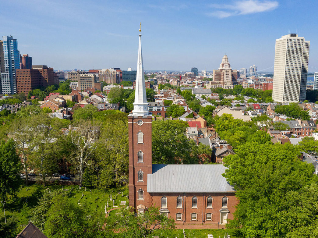 Arial image of St. Peter's Church in Philadelphia
