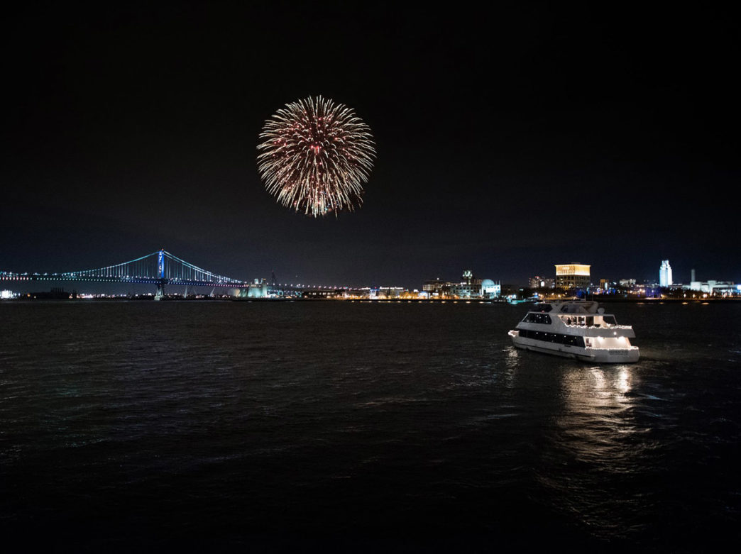 Fireworks over the Delaware River seen from Spirit of Philadelphia cruise