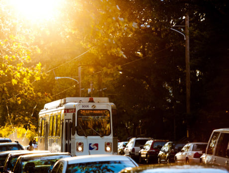 SEPTA 34 trolley riding through West Philadelphia