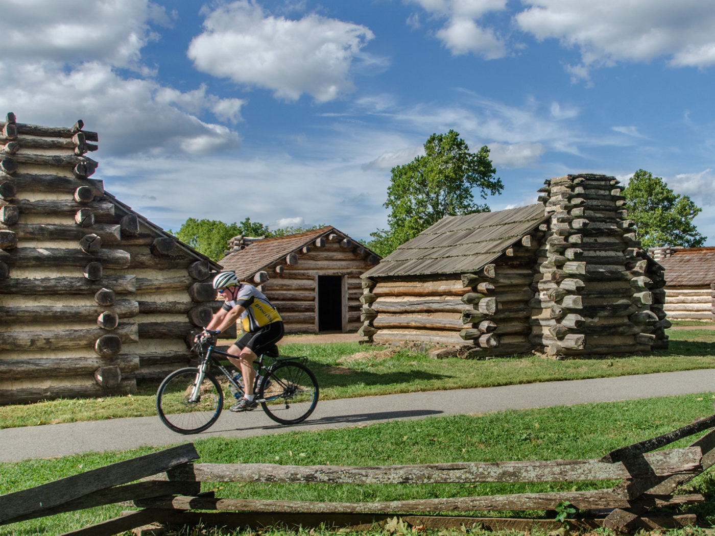 Visitor riding a bike in Valley Forge National Historical Park