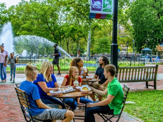 Families enjoy themselves in Franklin Square in Philadelphia