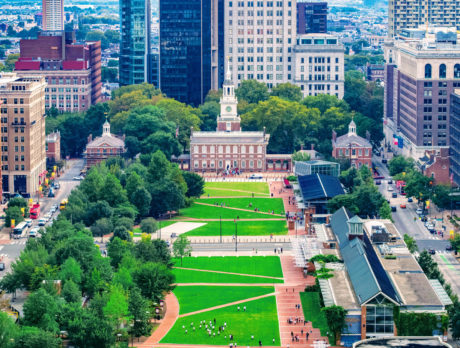 Aerial view of Independence Mall and Independence Hall