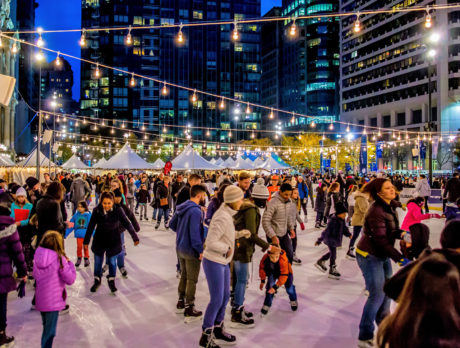 People ice skating at the Rothman Orthopaedics Ice Rink in Philadelphia