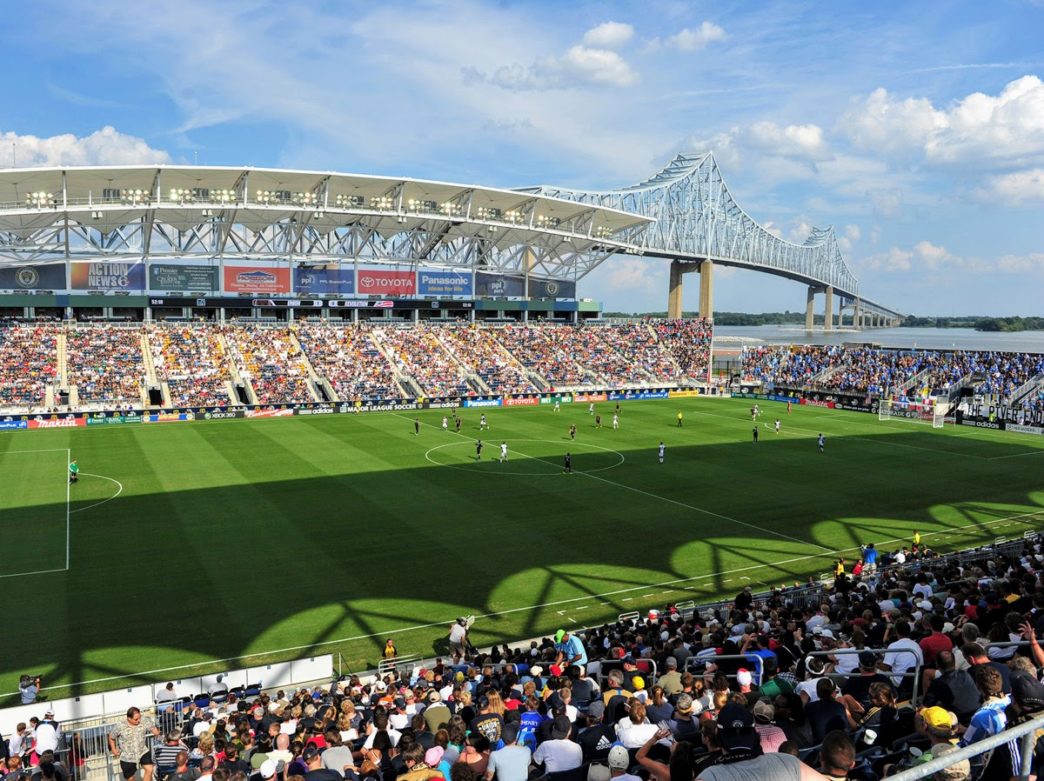 A Philadelphia Union game at Subaru Park stadium outside Philadelphia