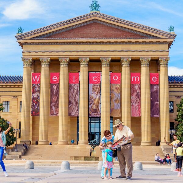 Visitors outside of the Philadelphia Museum of Art