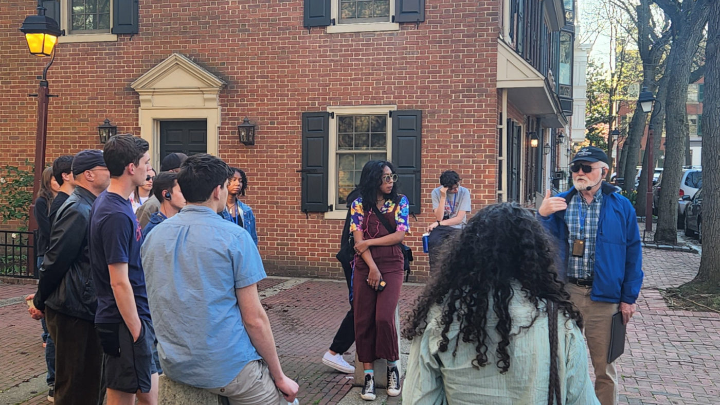 A group of people on a walking tour with the Preservation Alliance of Greater Philadelphia