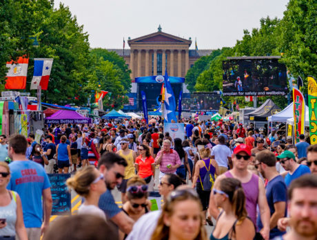 The crowd in front of the Philadelphia Museum of Art at the Party on the Parkway