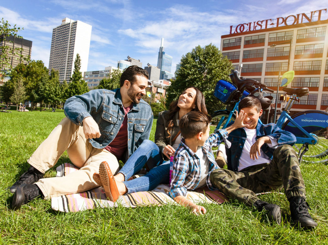 A family at Schuylkill Banks in Philadelphia