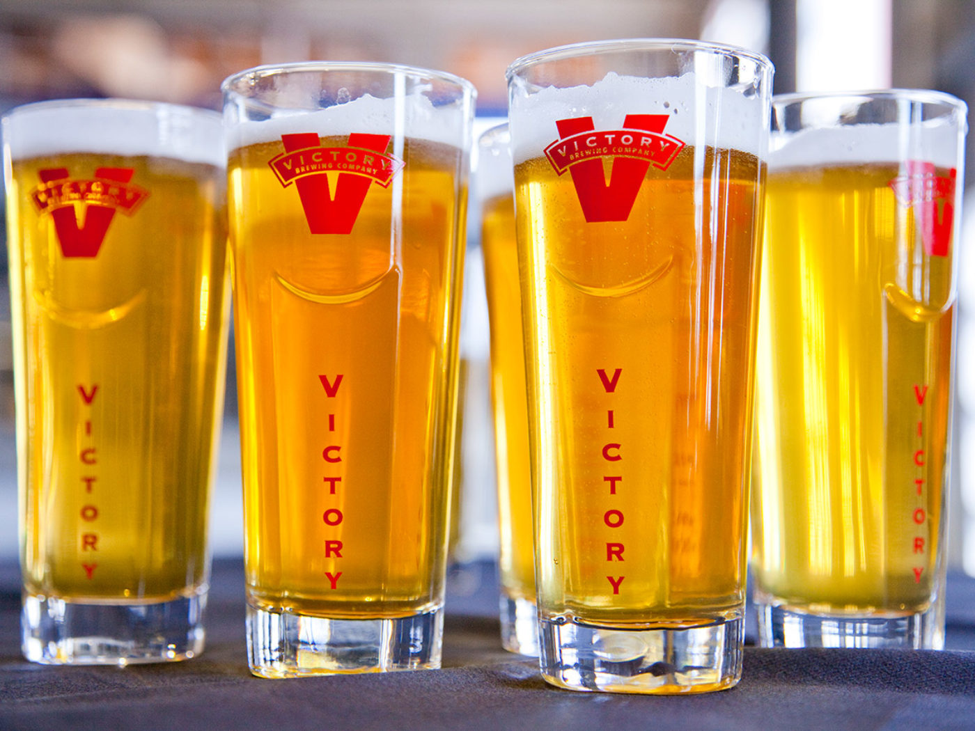 Glasses of beer from Victory Brewing Company