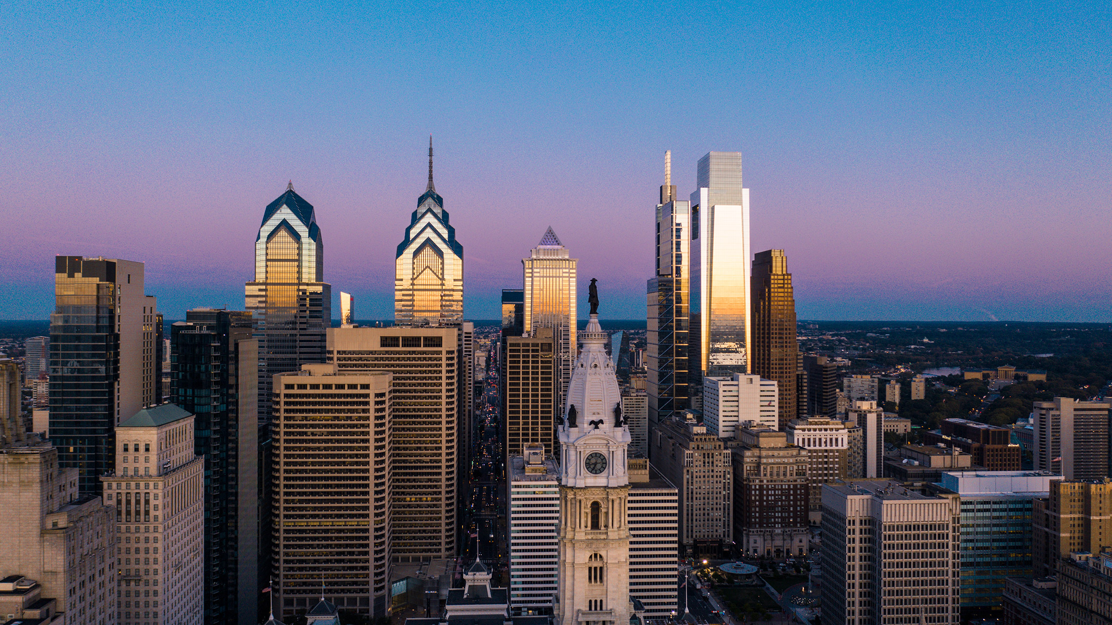 Philadelphia skyline at sunset
