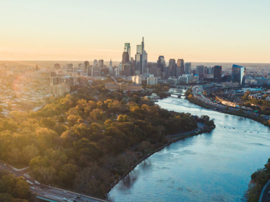 Aerial of Philadelphia skyline