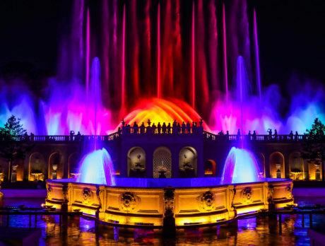 A colorful fountain show at Longwood Gardens in Kennett Square