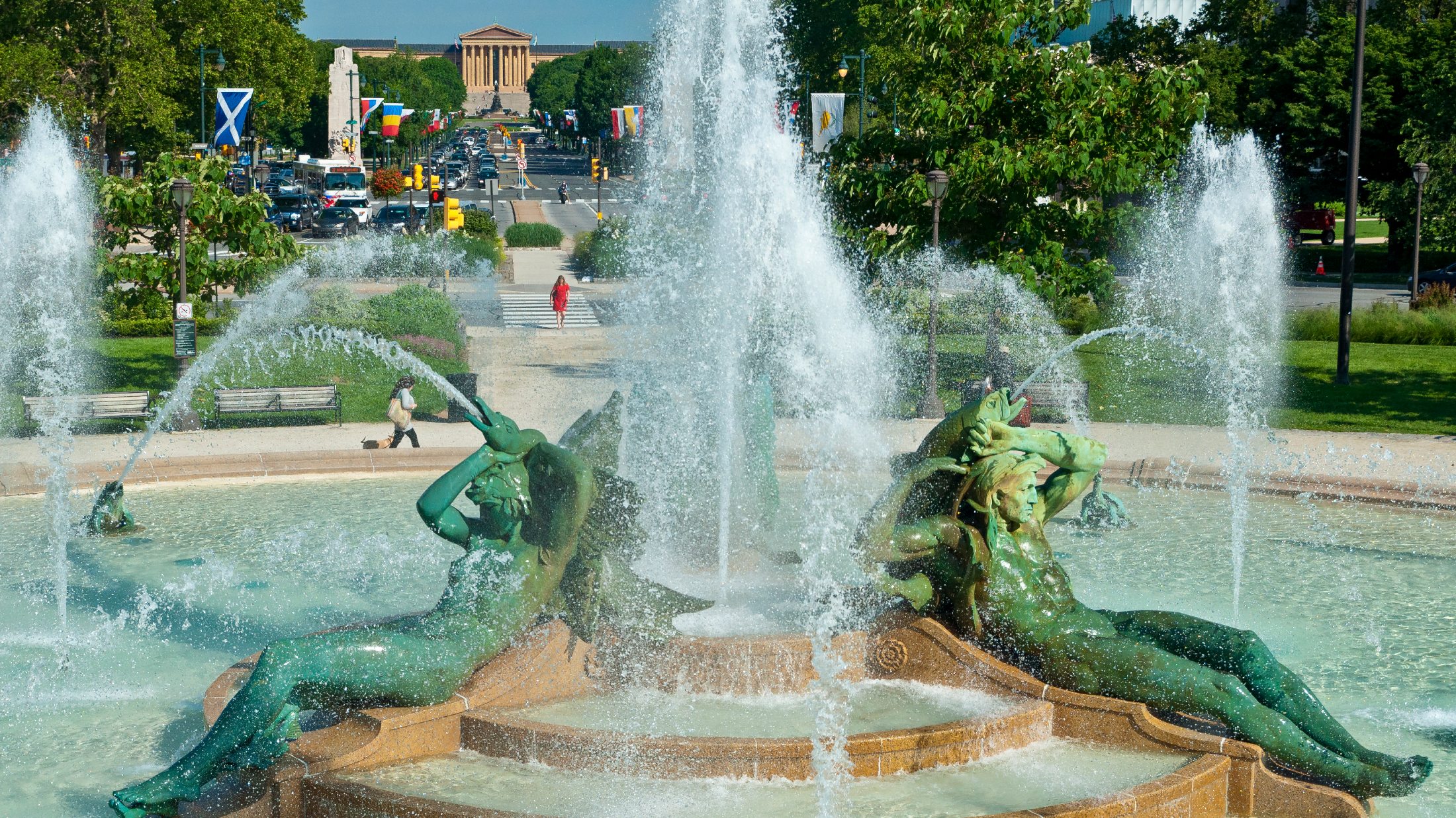 Aerial of Swann Memorial Fountain in Philadelphia