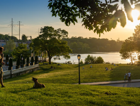 People hanging out outside Fairmount Water Works in Philadelphia