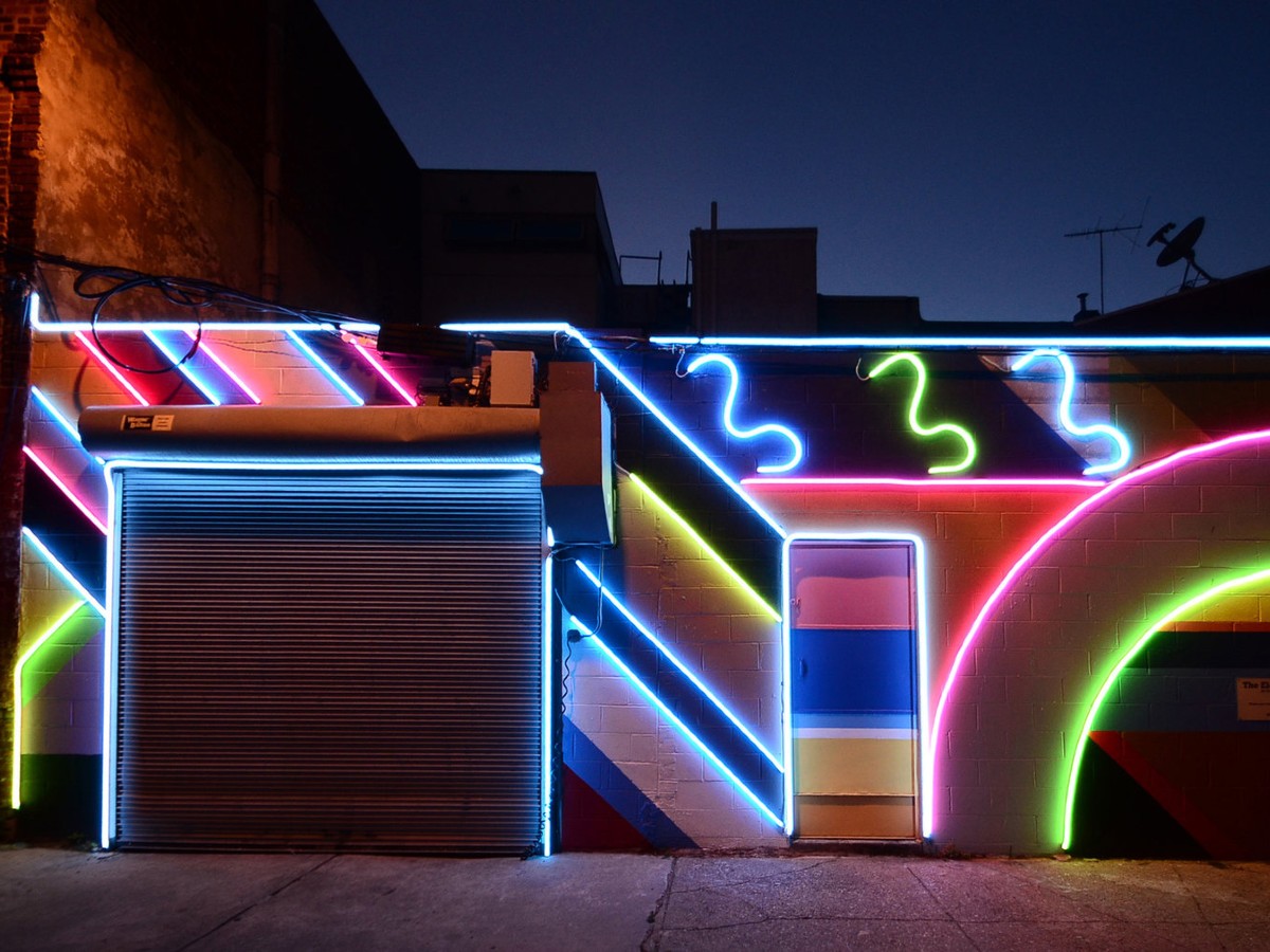 The fluorescent Electric Street mural in South Philadelphia