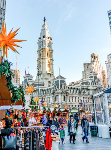 People shop at Christmas Village in Philadelphia