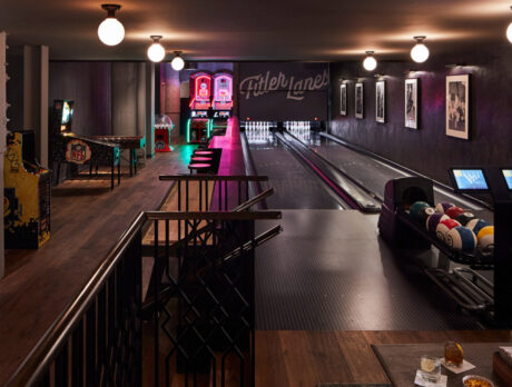 The bowling lane and game room at The Rooms at The Fitler Club in Philadelphia