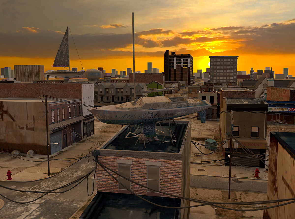 A digital rendering by Tim Portlock of a boat of a roof