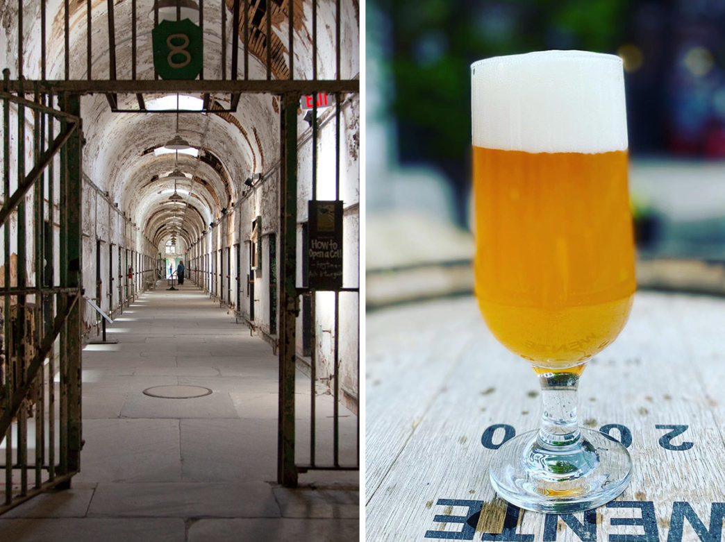 Split image of Eastern State Penitentiary and Bar Hygge in Philadelphia