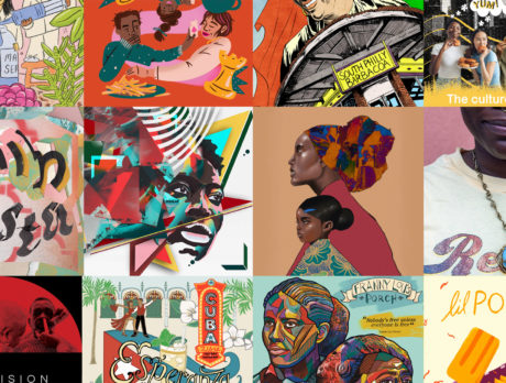 A collage of images of artworks featured in the Love + Grit Storefronts page