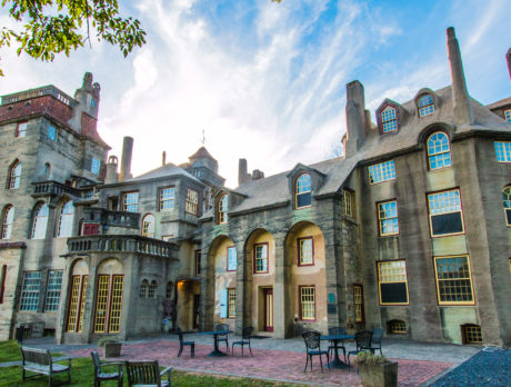 Exterior of Fonthill Castle under a blue sky