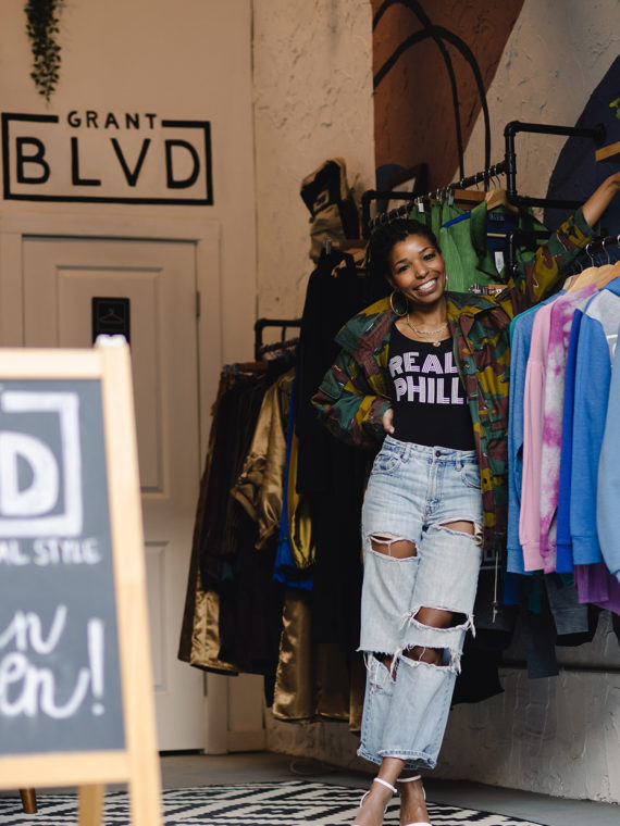 Kimberly McGlonn poses inside her shop Grant Blvd in Philadelphia