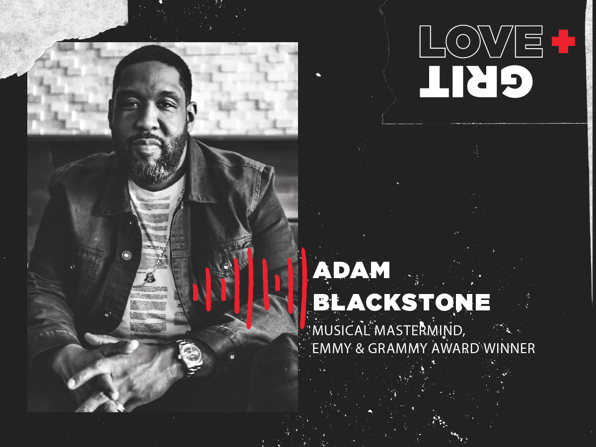 A graphic containing a photo of Adam Blackstone, who is seated with his hands folded