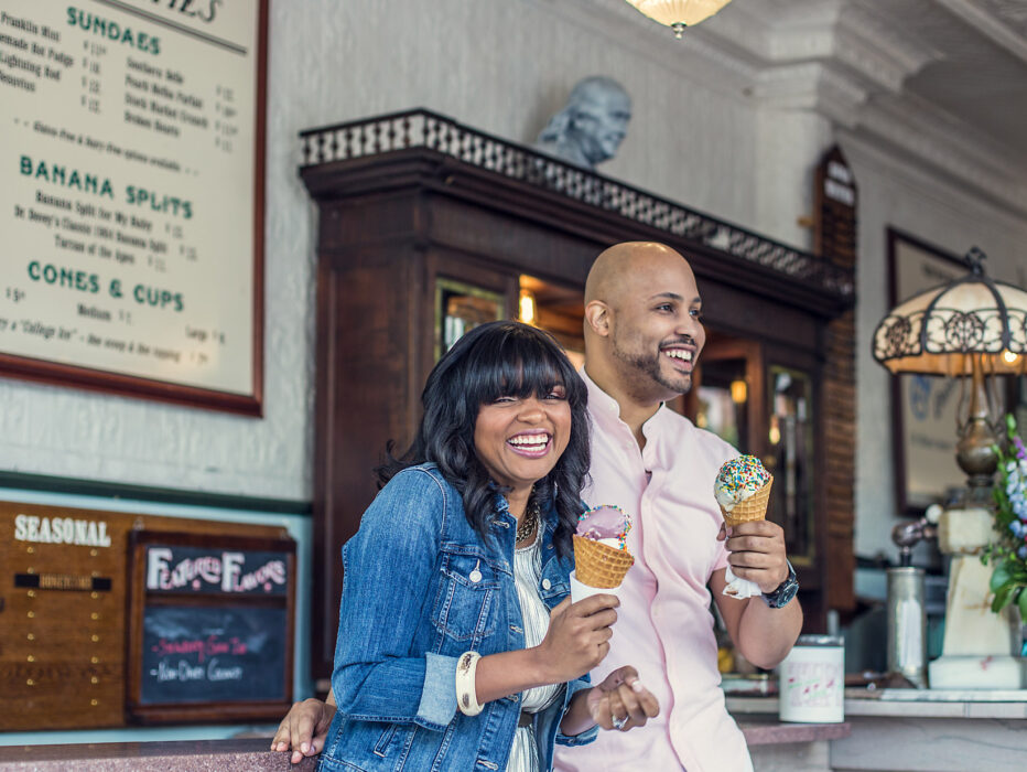 A couple enjoying ice cream at Franklin Fountain