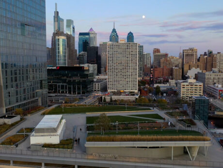 Cira Green elevated park stands out in the foreground, with the Philadelphia skyline in the background