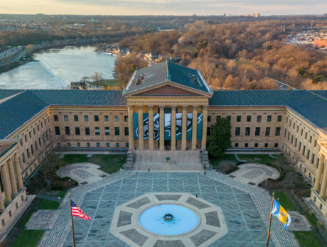 The Philadelphia Museum of Art with an Eagles banner