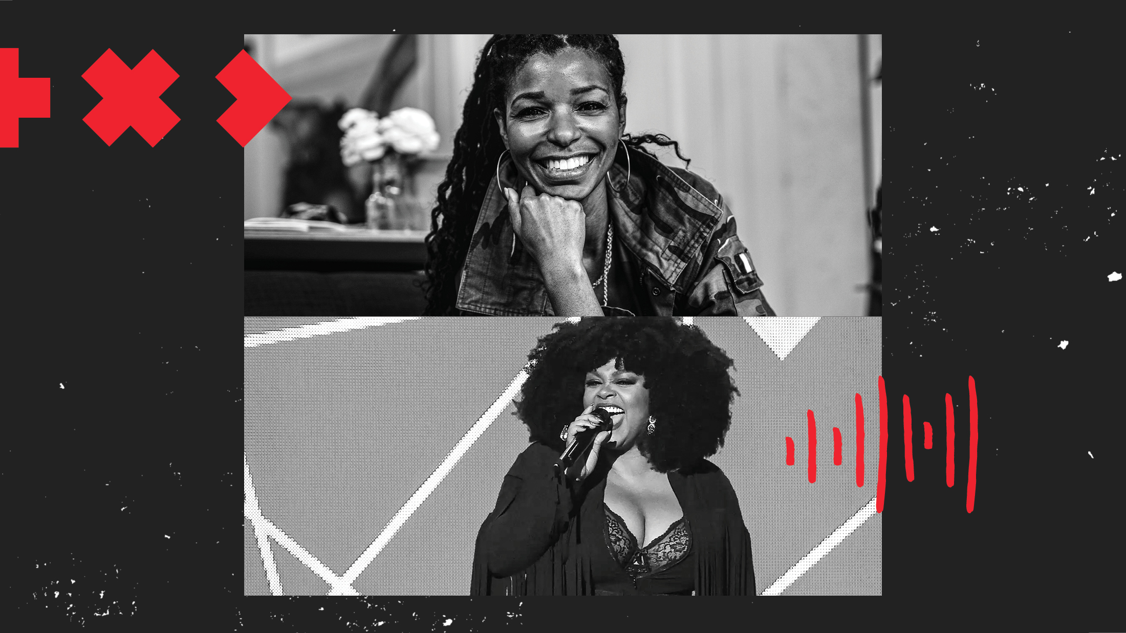 Graphic of Kimberly McGlonn and Jill Scott from the Love + Grit podcast