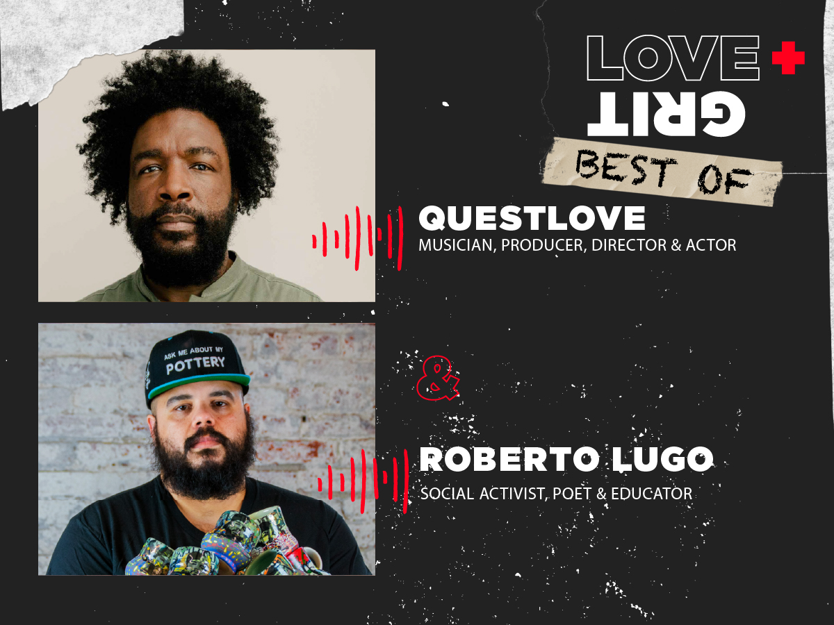 Graphic of Questlove and Robert Logo from Love + Grit season 4