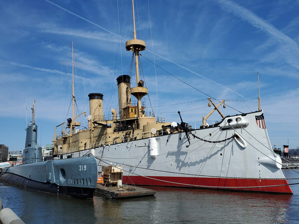 The Becuna and Olympia outside the Seaport Museum