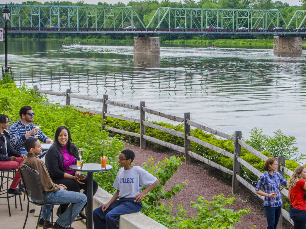 People sitting outside the Bucks County Playhouse