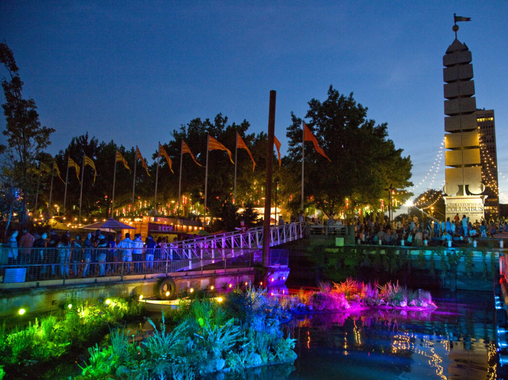 Spruce Street Harbor Park at night