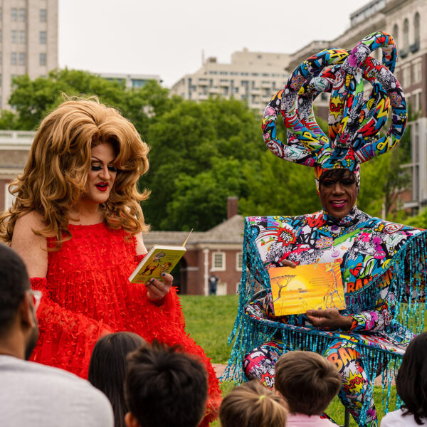 Drag queens Brittany Lynn and Morgan Wells at Independence Mall for storytime
