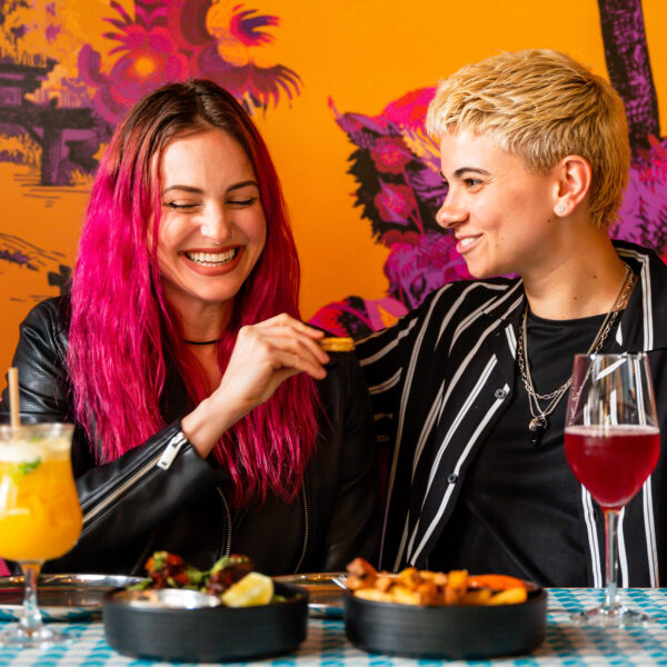 People eating at Laser Wolf