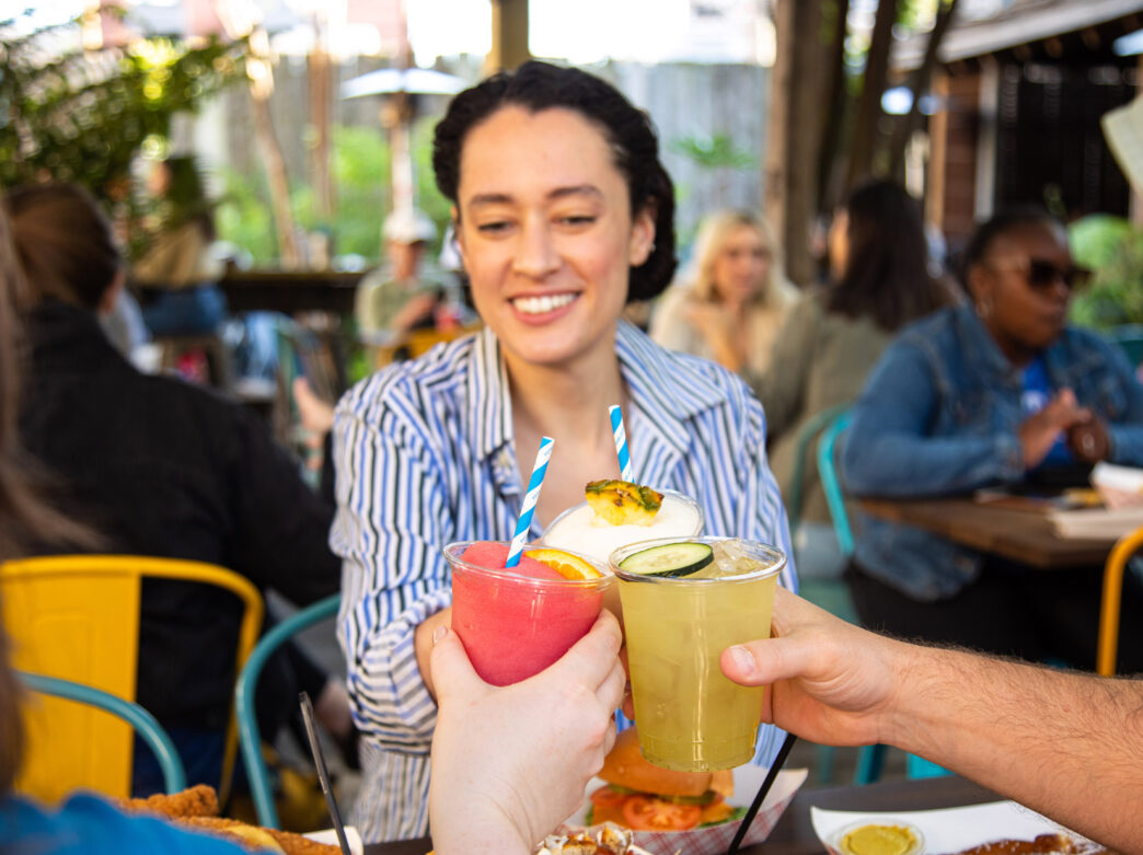 People toasting at the PHS Pop Up Garden