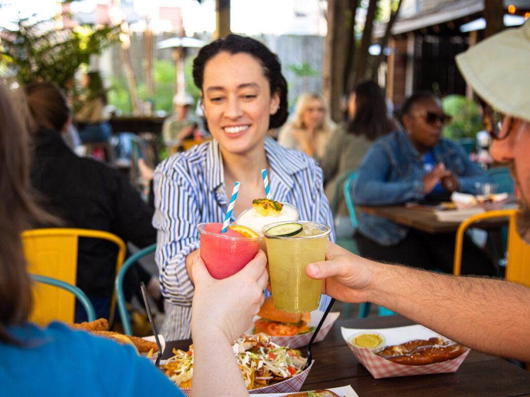 People toasting at the PHS Pop Up Garden at South Street