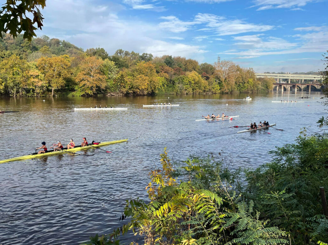 Rowers on the Schuylkill river during the regatta