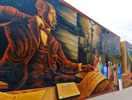 Mapping Courage mural of W. E. B. Du Bois by Willis "Nomo" Humphrey