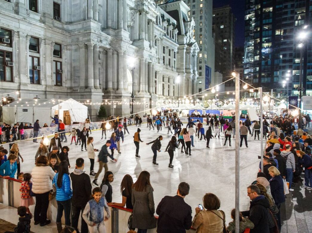 Rothman Ice Rink Skaters during Winter at Dilworth Park
